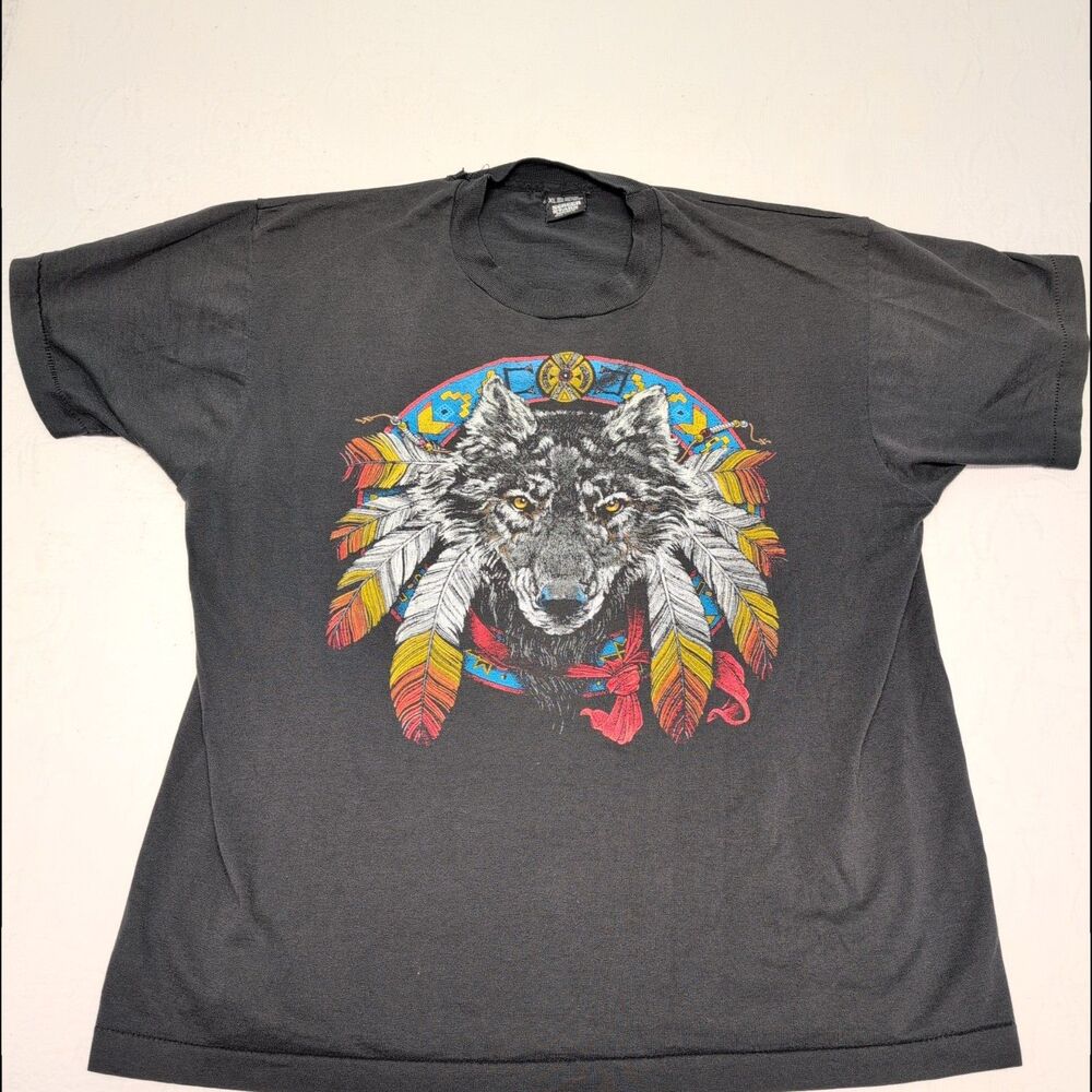 Vintage Screen Stars Best Mens XLarge Native Indian Wolf T Shirt Single Stitch